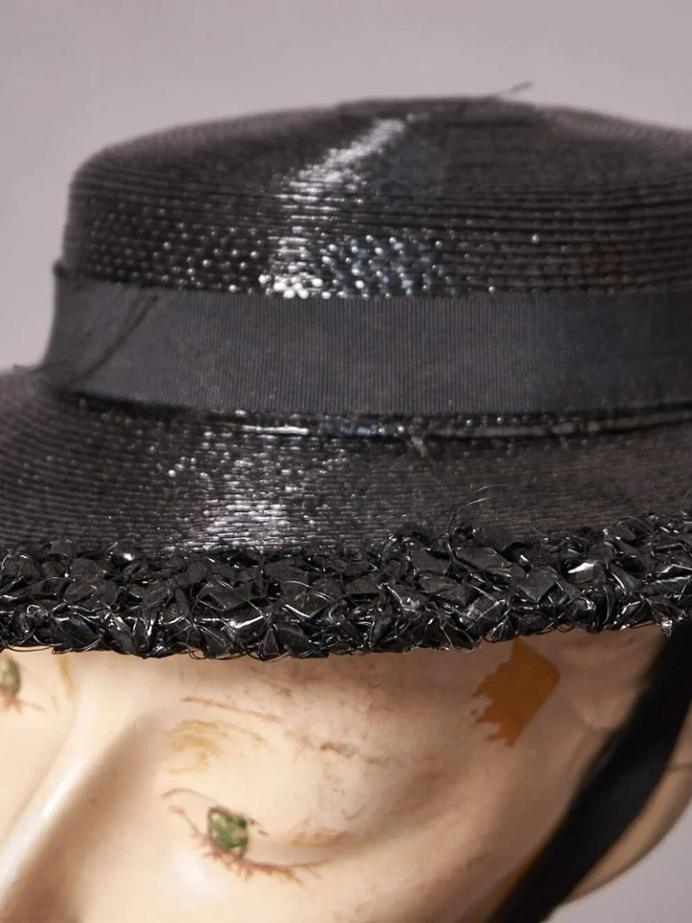 1940s Black Raffia Straw Sun Hat Wide Brim - Picture 9 of 13